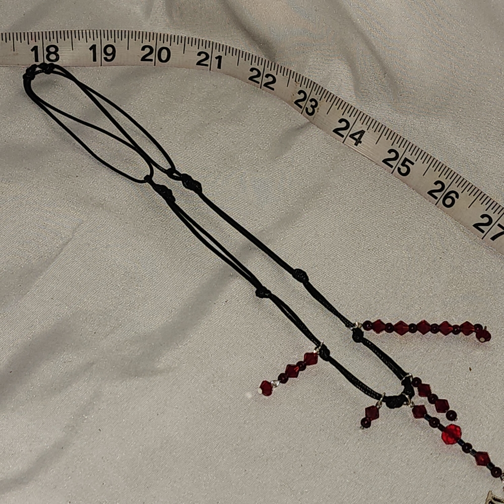 Handmade Gothic Red Crystal, Genuine Garnet and Silver Bat Pendant Necklace - Picture 4 of 14